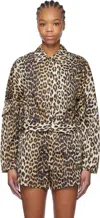 Ganni Black & Brown Duchesse Nylon Cropped Jacket In 943 Leopard
