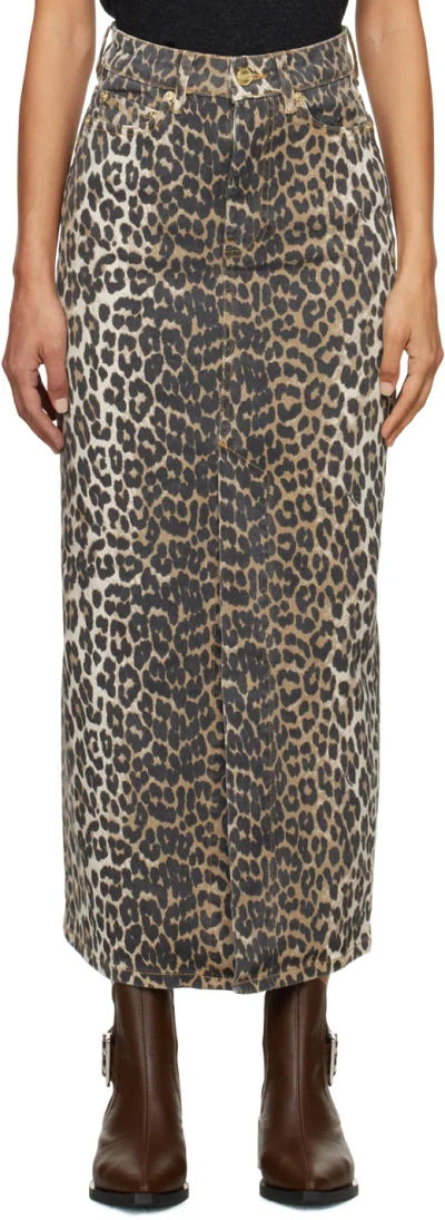 Ganni Leopard Print Denim Maxi Skirt In Animal Print