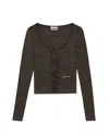 Ganni Sparkly Knit Tie-front Blouse In Black