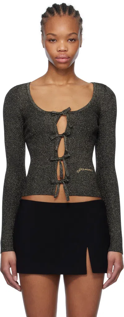 GANNI BLACK & GOLD SPARKLE TIE STRING CARDIGAN