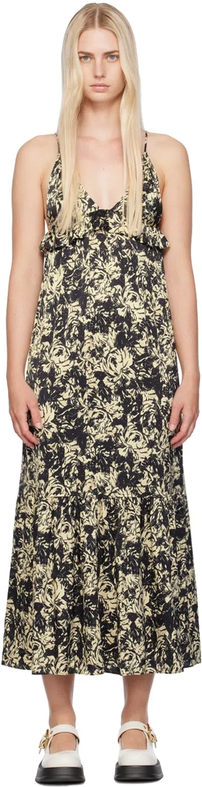 Ganni Black & Off-white Printed Maxi Dress In 302 Flan