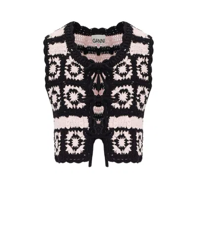 Ganni Black And Pink Crochet Vest