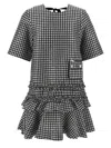 Ganni Black & White Crinkled Check Mini Dress