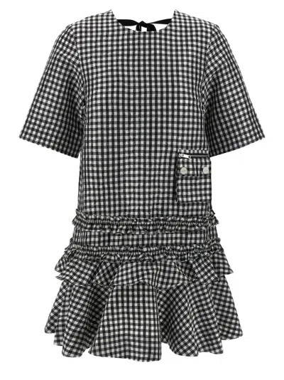 GANNI BLACK & WHITE CRINKLED CHECK MINI DRESS