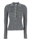 Ganni Black And White Polo Shirt With All-over Space-dye Effect And Button Closure In Fabric Woman In Multi