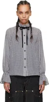 Ganni Black & White Sheer Check Tie String Shirt In 099 Black