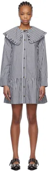 Ganni Womens Black Wide-collar Stripe Organic-cotton Mini Shirt Dress In 099 Black