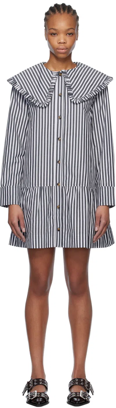 GANNI BLACK & WHITE STRIPE SHIRT MINIDRESS
