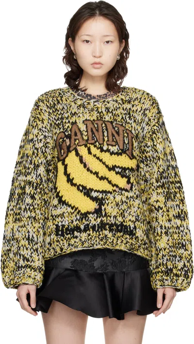 Ganni ブラック＆イエロー Heavy Wool Handknit セーター In Yellow