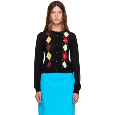 Ganni Black Argyle Cardigan In 099 Black