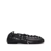 Ganni Black Lace-up Ballerinas With Metal Eyelets And Elasticized Ankle In Eco-leather Woman