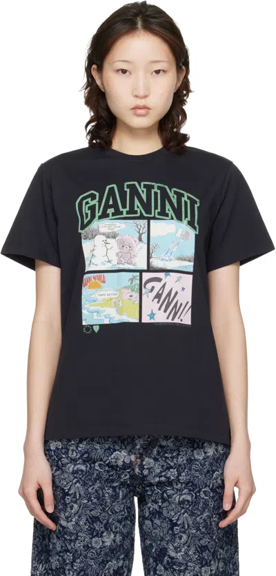 Ganni ブラック Basic Bear Comic Teddy コットンジャージ Tシャツ In Black