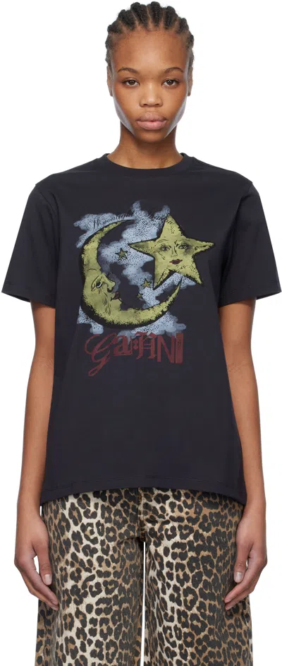 GANNI BLACK BASIC JERSEY MOONLIGHT RELAXED T-SHIRT