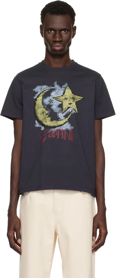 Ganni Black Basic Jersey Moonlight Relaxed T-shirt In Phantom