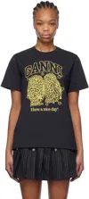 Ganni Basic Jersey Owls Relaxed T-shirt T-shirts Black In 252 Phantom