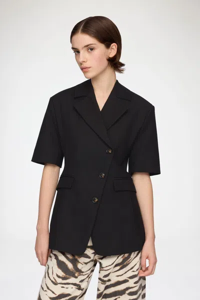 Ganni Black Cotton Tailored Blazer