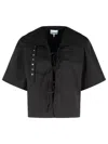 Ganni Stretch Cotton Blouse With Button And Pocket In Black