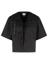 Ganni Stretch Cotton Blouse With Button And Pocket In Black