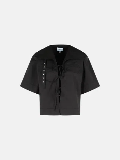 Ganni Black Blouse In Stretch Cotton