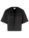 Ganni Stretch Cotton Blouse With Button And Pocket In Black