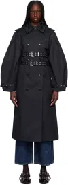 Ganni Black Bonded Cotton Trench Coat In 099 Black