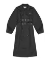 Ganni Black Bonded Cotton Trench Coat In Black