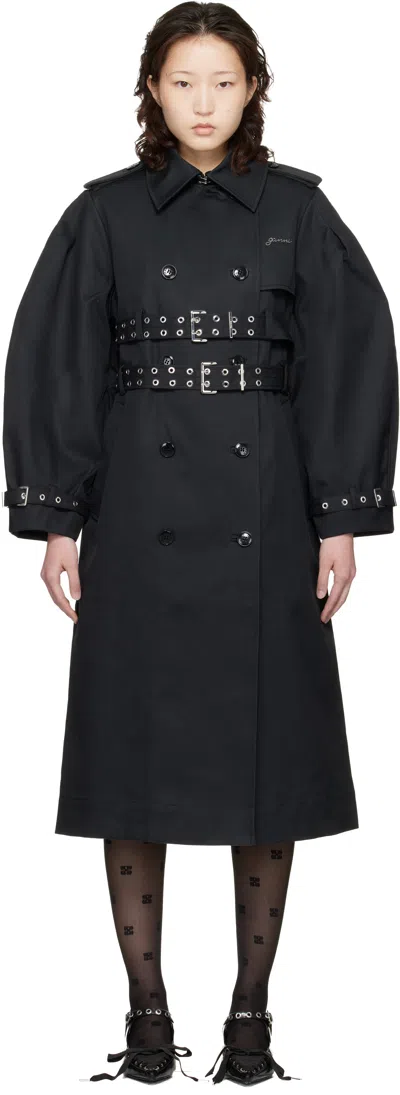 Ganni ブラック ボンディング コットン トレンチコート In Black