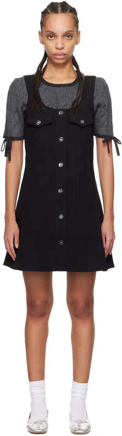 Ganni Black Bonded Crepe Minidress In 099 Black