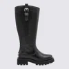 Ganni Buckle Knee-high Leather Lug Round Boots In Black