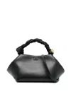Ganni Bou Black Handbag With Butterfly Logo And Hand-braided Strands In Leather Woman In Black