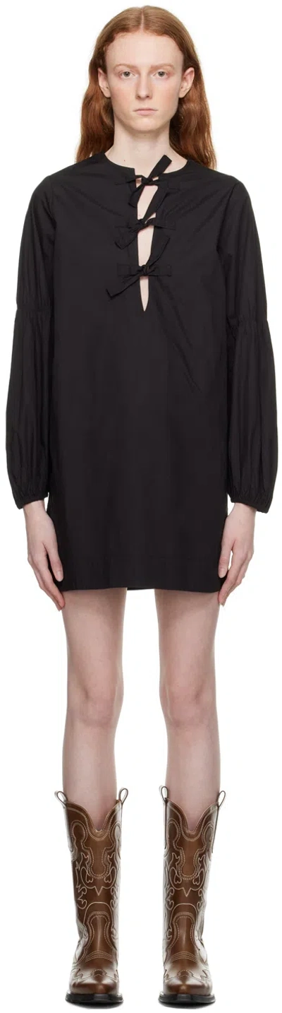 Ganni Poplin Dress Knots In Black