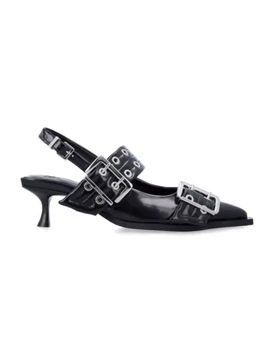 Ganni Black Buckle-strap Pumps