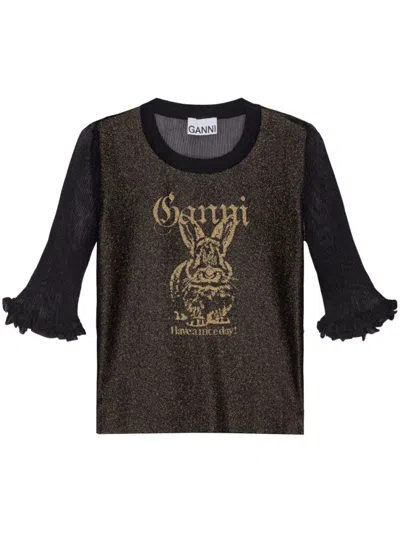 GANNI BLACK BUNNY CREWNECK TOP