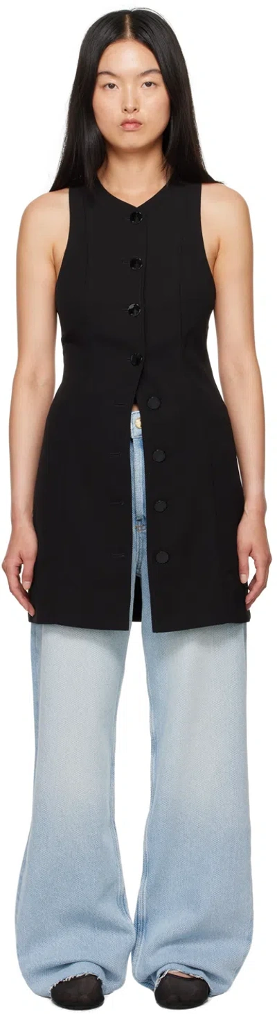 Ganni Sleeveless Twill Dress With Button Front In Black