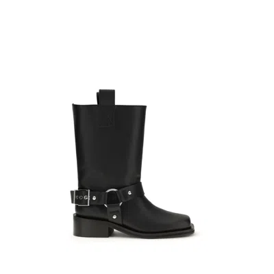 Ganni Black Calf Leather Bos Taurus Lace-up Boots
