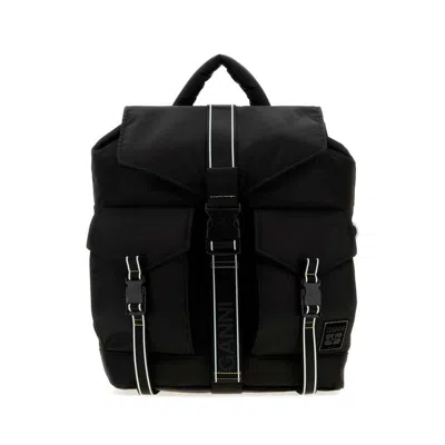 Ganni Black Canvas Backpack Zaini In ["black"]