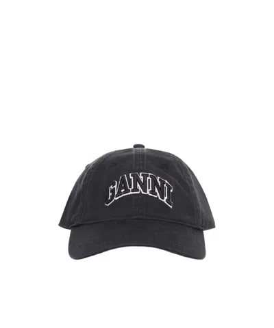 Ganni Black Canvas Cap