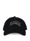 Ganni Womens Black Brand-embroidered Cotton-canvas Cap In Black