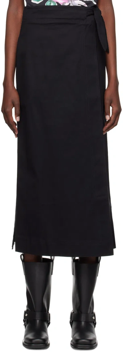 Ganni Black Canvas Maxi Skirt In 099 Black