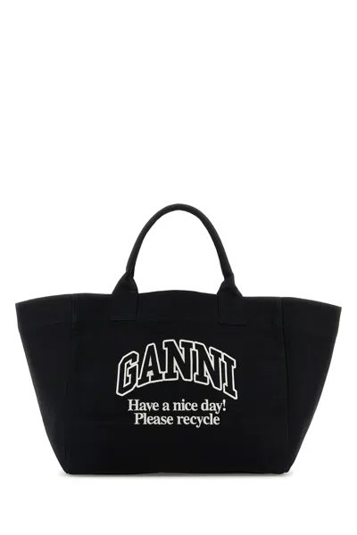 Ganni Black Canvas Shopping Bag