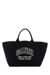 Ganni Black Canvas Shopping Bag In Black