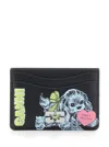 Ganni Black Card Holder With Graphic Print On The Front In Leather Blend Woman In Black