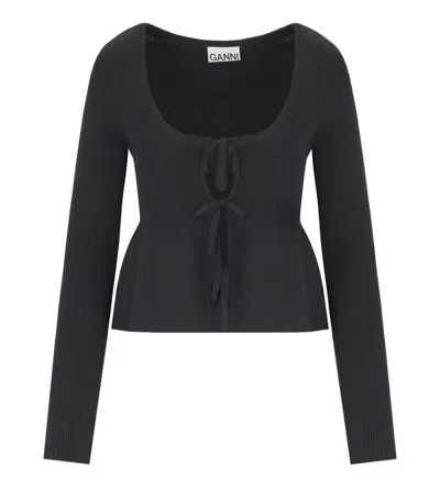 GANNI GANNI BLACK CARDIGAN WITH LACES