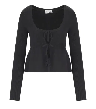 GANNI GANNI BLACK CARDIGAN WITH LACES