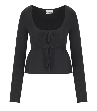 GANNI GANNI BLACK CARDIGAN WITH LACES