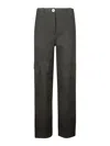 Ganni Herringbone Canvas Mid Waist Pants In Black