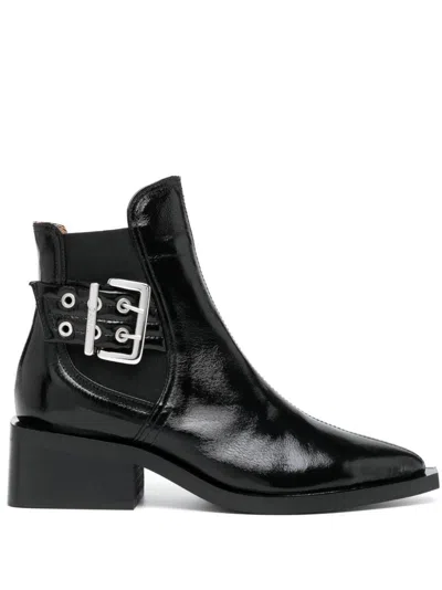Ganni Black Chelsea Boots With Silver Buckle For Women | 51% Recycled Polyester