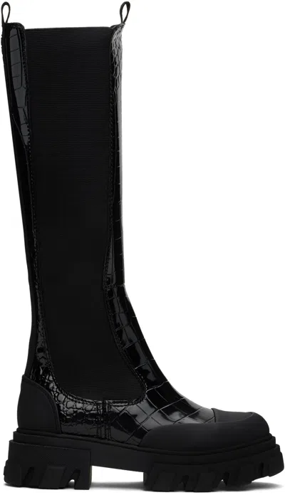 GANNI BLACK CLEATED HIGH CHELSEA TALL BOOTS