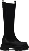 Ganni Black Cleated Tall Chelsea Boots In Black
