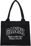 Ganni Black Shopper With Embroidered Logo On The Front In Denim Woman In 252 Phantom